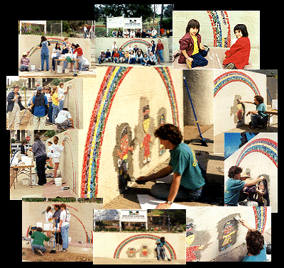 Installation of SCCG Rainbow Mural and In Katie's World - 
	Pablo, Lyndy, Shelia